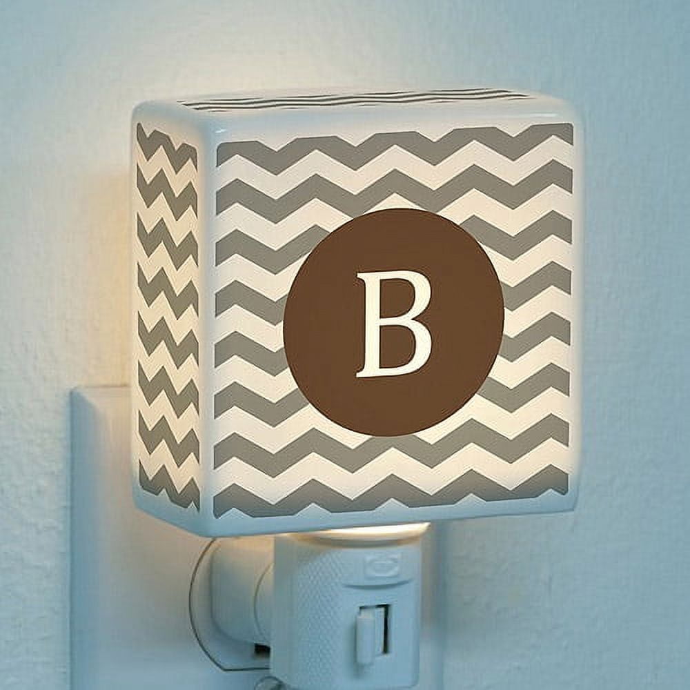 Personalized Chevron Initial Night Light, Brown