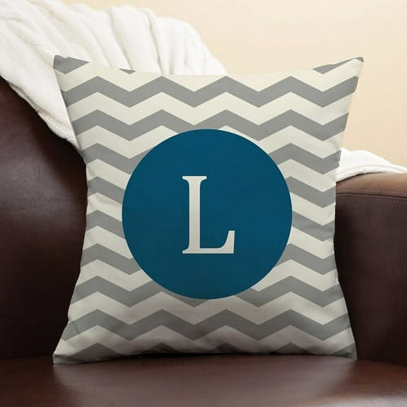 Personalized Chevron Initial Pillow, Blue