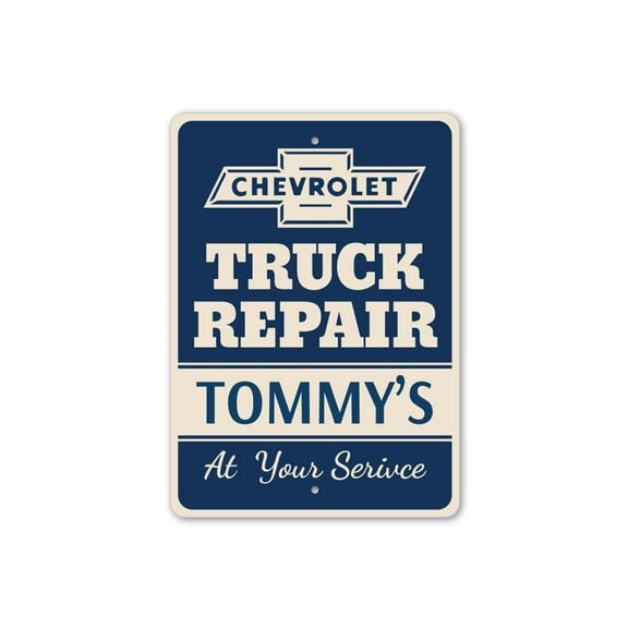 Personalized Chevy Truck Repair Garage Aluminum Metal Decor Sign - 4x18 inches