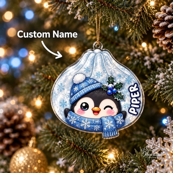 Personalized Chibi Penguin Acrylic Ornament Winter Christmas Gift