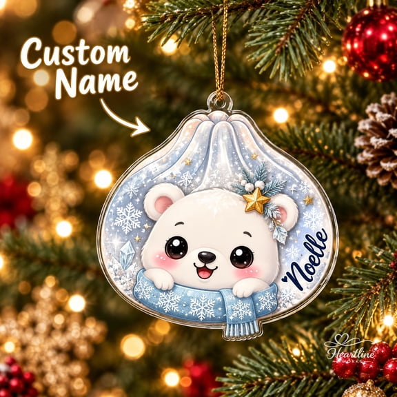 Personalized Chibi Polar Bear Acrylic Ornament Christmas Animal Gift