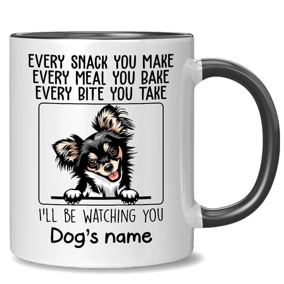 Personalized Chichihua Accent Mug, Every Snack You Make I'll Be Watching You, Customized Dog Coffee Mugs for Mom Dad, Custom Dog's Name, Ideas Gifts for Mothers Day, Fathers Day
