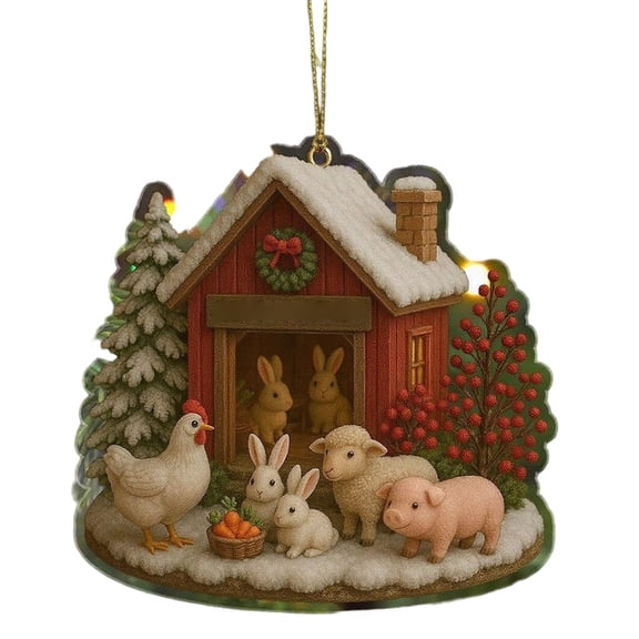 Farmhouse Christmas Ornament, Personalized Cow & Chicken 2D Acrylic Tree Decor, Custom Farm Ornament Gift for Farmer Dad, Mom, Family & Barn Animal Lovers