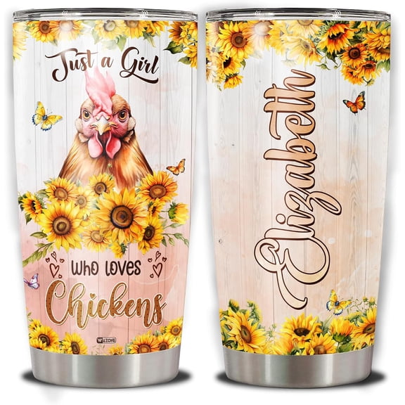 Personalized Chicken Cups 20oz 30oz Stainless Steel Tumbler Just A Girl Who Loves Chicken Custom Gift For Women Girls Friends Animal Lover Birthday Christmas Travel Mug