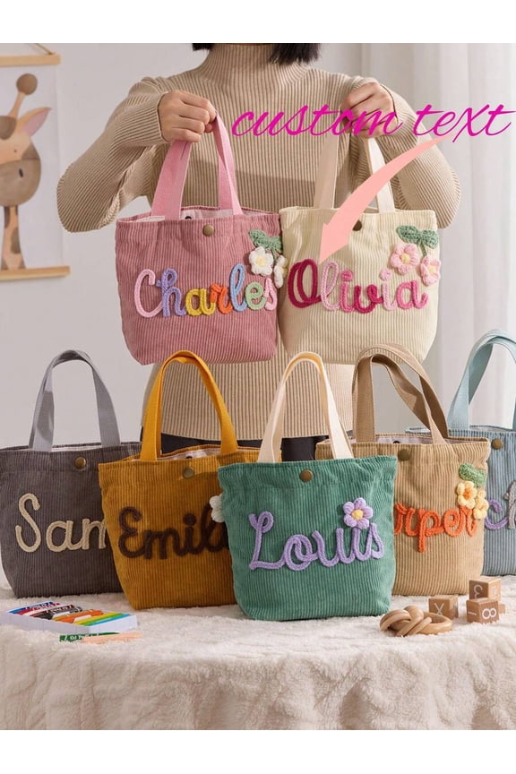 Personalized Children's Handbag Custom Name Large Capacity Travel Tote Bag for Kids Toddler Gift Durable Canvas Stylish Halloween Accessories Carryall,1pc