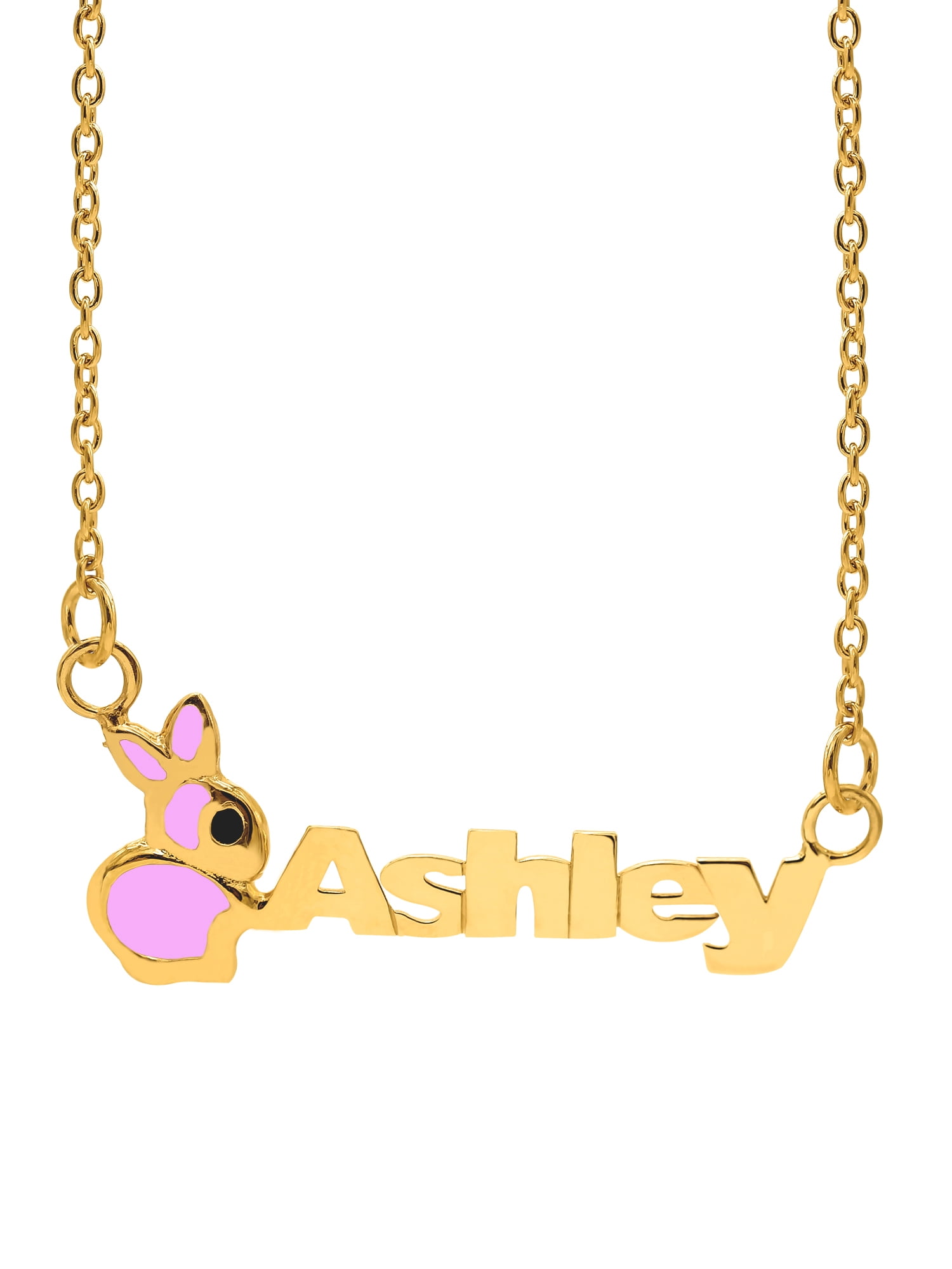 Personalized Children's Name Necklace with Pink or White Enamel on Bunny Motif