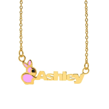 Personalized Children's Name Necklace with Pink or White Enamel on Bunny Motif