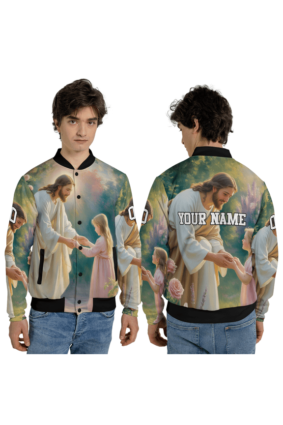 Personalized Christian Baseball Jacket, Jesus & Child Faith Baseball Jacket, Inspirational Christian Gift Baseball Jacket