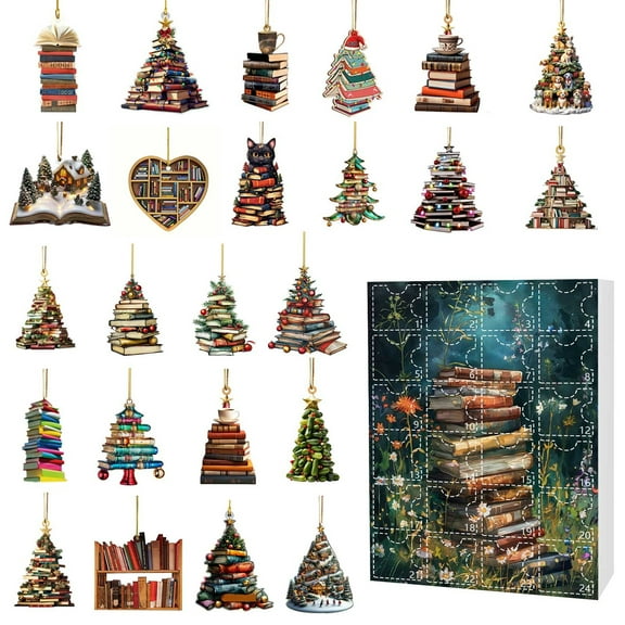 Personalized Christmas Advent Calendar Book Tree Ornament 24 Day Custom Name Acrylic Ornament for Lovers Librarian Book Nerd Friends 2025 Christmas Decoration Gift Idea 2D Flat