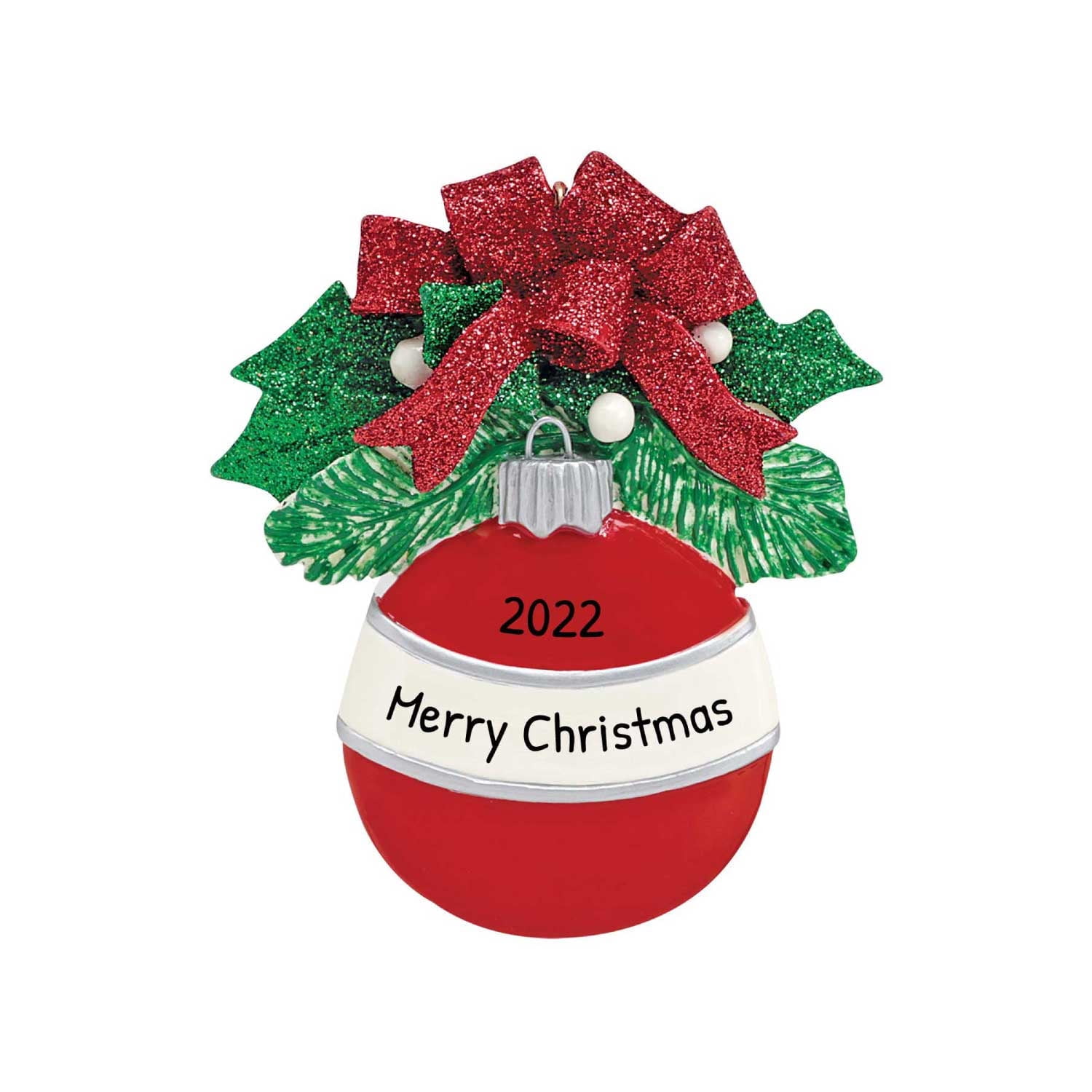 Personalized Christmas Balls Ornaments - Customized Red Glitter Christmas Balls on Christmas Tree