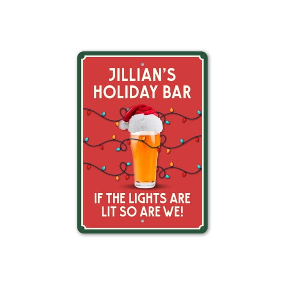 Personalized Christmas Bar Aluminum Metal Decor Sign - 10x14 inches