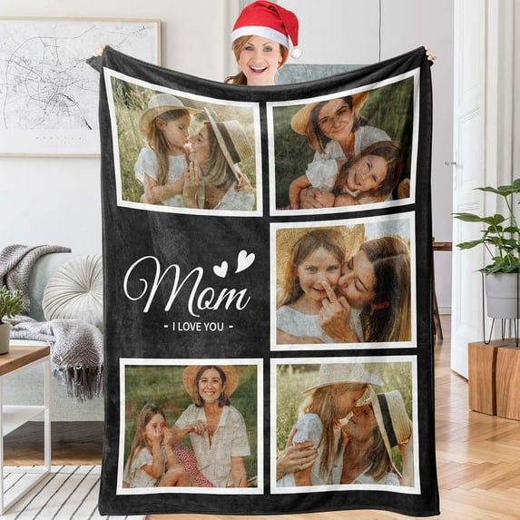 Personalized Christmas Birthday Gifts for Mom from Daughter Son Kids Custom Throw Picture Blanket Customized Blanket with Photos for Women, Grandma, Mother in Law 40"X50"