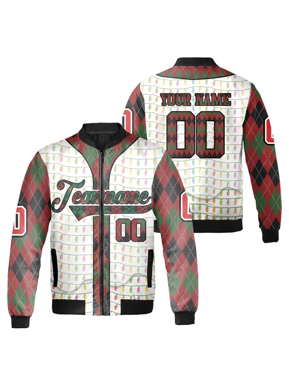 Personalized Christmas Bomber Jacket - Custom Plaid Holiday Lights Outerwear - Festive Holiday Plaid Xmas Lights Jacket