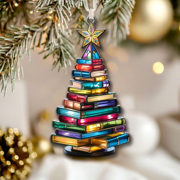 Personalized Christmas Book Tree Name Acrylic Ornament Unique Stacked Books Holiday Decoration Literary Gift For Book Lovers Christmas Decor
