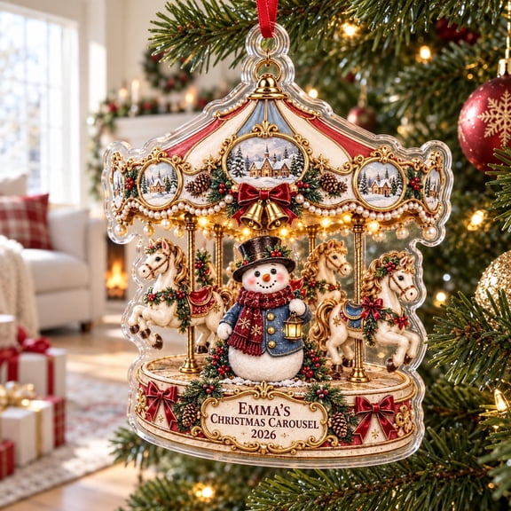 Personalized Christmas Carousel Ornament, Custom Name Acrylic Tree Hanging for Christmas Gifts
