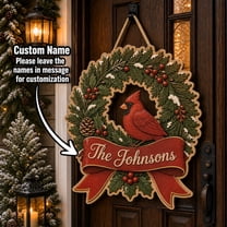Sign Cardinal Christmas Wreath, Wooden Front Door Accent for Holiday ...