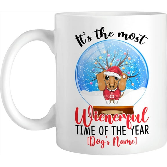 Personalized Christmas Coffee Mug Lovely Dog In Winter Day With Snow, Customized Dog Name Novelty Cup, Gift For Brother, Sister, Children, Son, Daughter, Kid On Birthday, Christmas