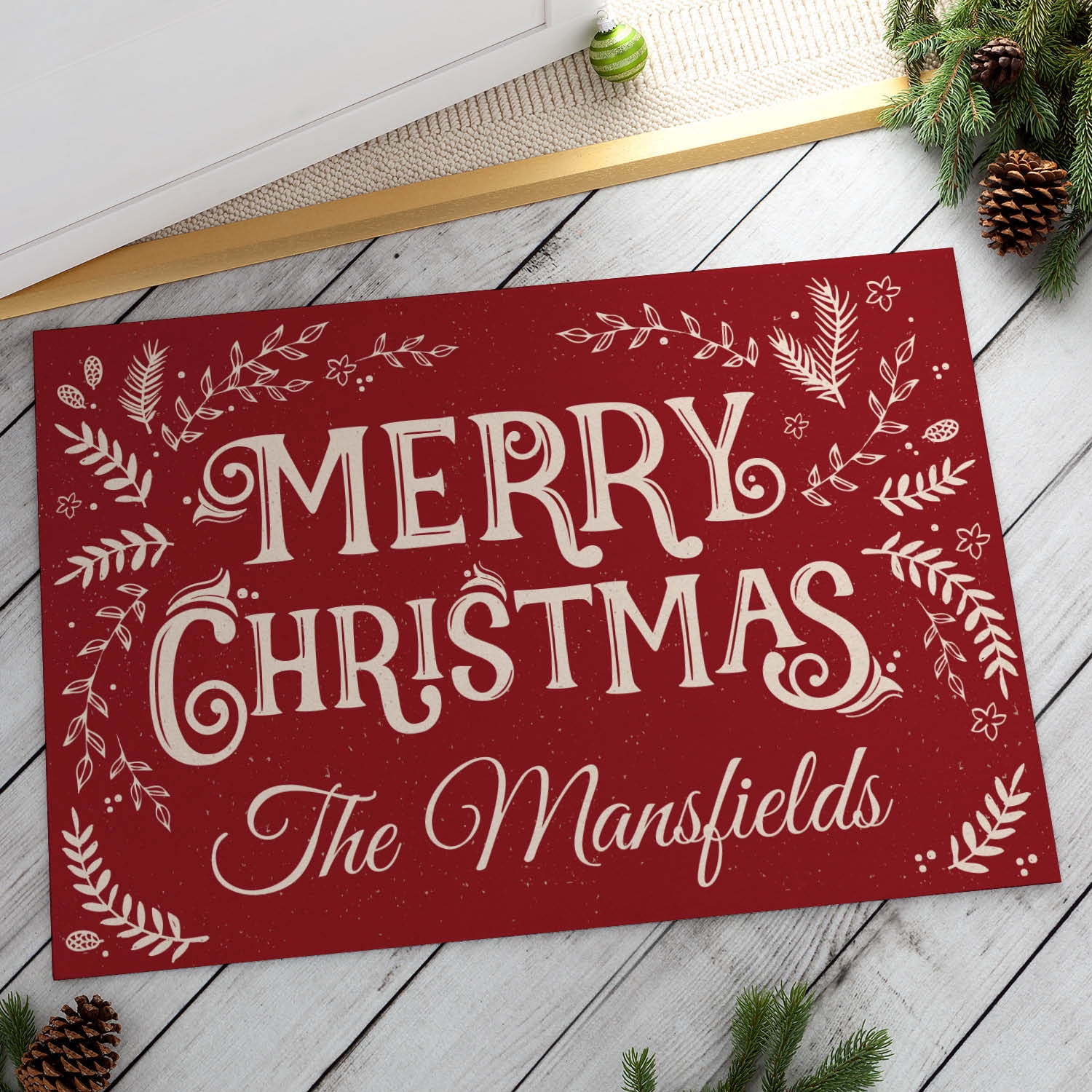 Personalized Christmas Doormat Festive Merry Christmas 18" H x 27" W