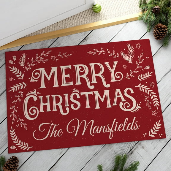 Personalized Christmas Doormat - Festive Merry Christmas 18" H x 27" W Doormat