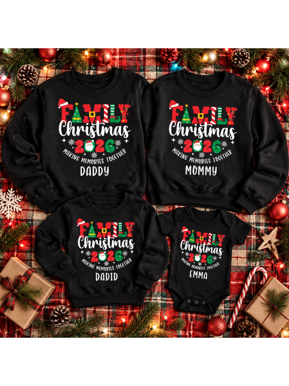 Personalized Christmas Family Sweatshirt, Custom Name Holiday Crewneck Pullover Sweatshirt