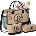 thumbnail image 1 of Personalized Christmas Gifts for Women Tote Bag, Initial Jute Tote Bag & Makeup Bags Monogrammed Beach Bag w/Zipper, Holiday Birthday Gifts for Women Her  Mom Daughter Sister Girlfriend Teacher, 1 of 7