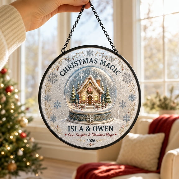 Personalized Christmas Glass Suncatcher Snow Globe Candy House Glass Window Hanging Christmas Gift