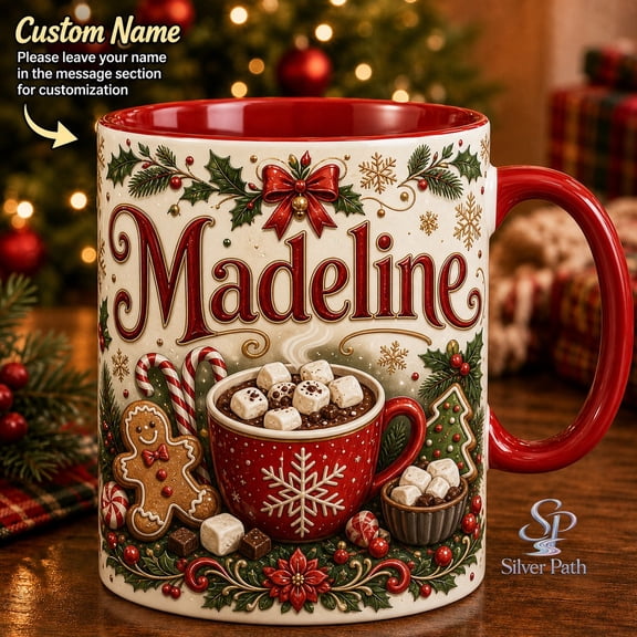 Personalized Christmas Hot Cocoa Accent Mug, Custom Name Holiday Coffee Cup for Cozy Winter Gifting