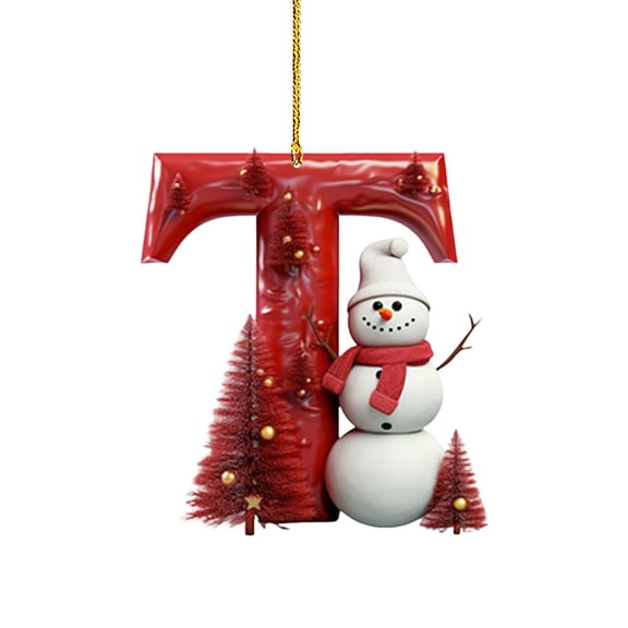 Personalized Christmas Letter Ornaments - 26 Letters A to Z with Snowman Theme for Xmas Tree Decoration, DIY Craft Pendant Hanging Decor