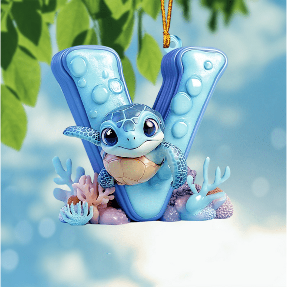 Personalized Christmas Letter Tree Hanging Pendant Turtle Letter Shaped Ornament- 26 Alphabet Letters for Xmas Tree DIY Craft Ornaments