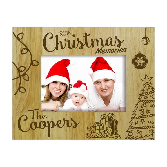 Personalized Christmas Memories Wood Engraved Picture Frame With Name - 4 x 6 Inches Vertical Customizable Gift