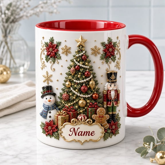 Personalized Christmas Mug Custom Name Teddy Bear Ceramic Coffee Cup Holiday Gift