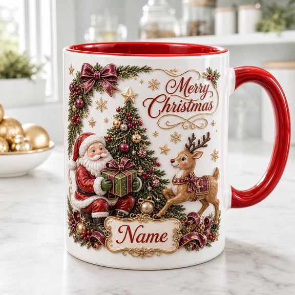 Personalized Christmas Mug Custom Name Teddy Bear Ceramic Coffee Cup Holiday Gift