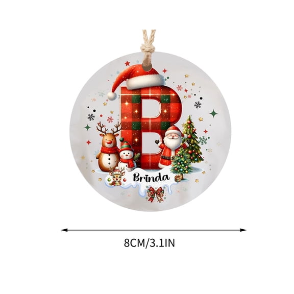 Personalized Christmas Ornament | Alphabet Letter A-Z with Santa, Reindeer & Snowman | Plaid Monogram Tree Decoration for Kids, Grandkids, Baby’s First Christmas