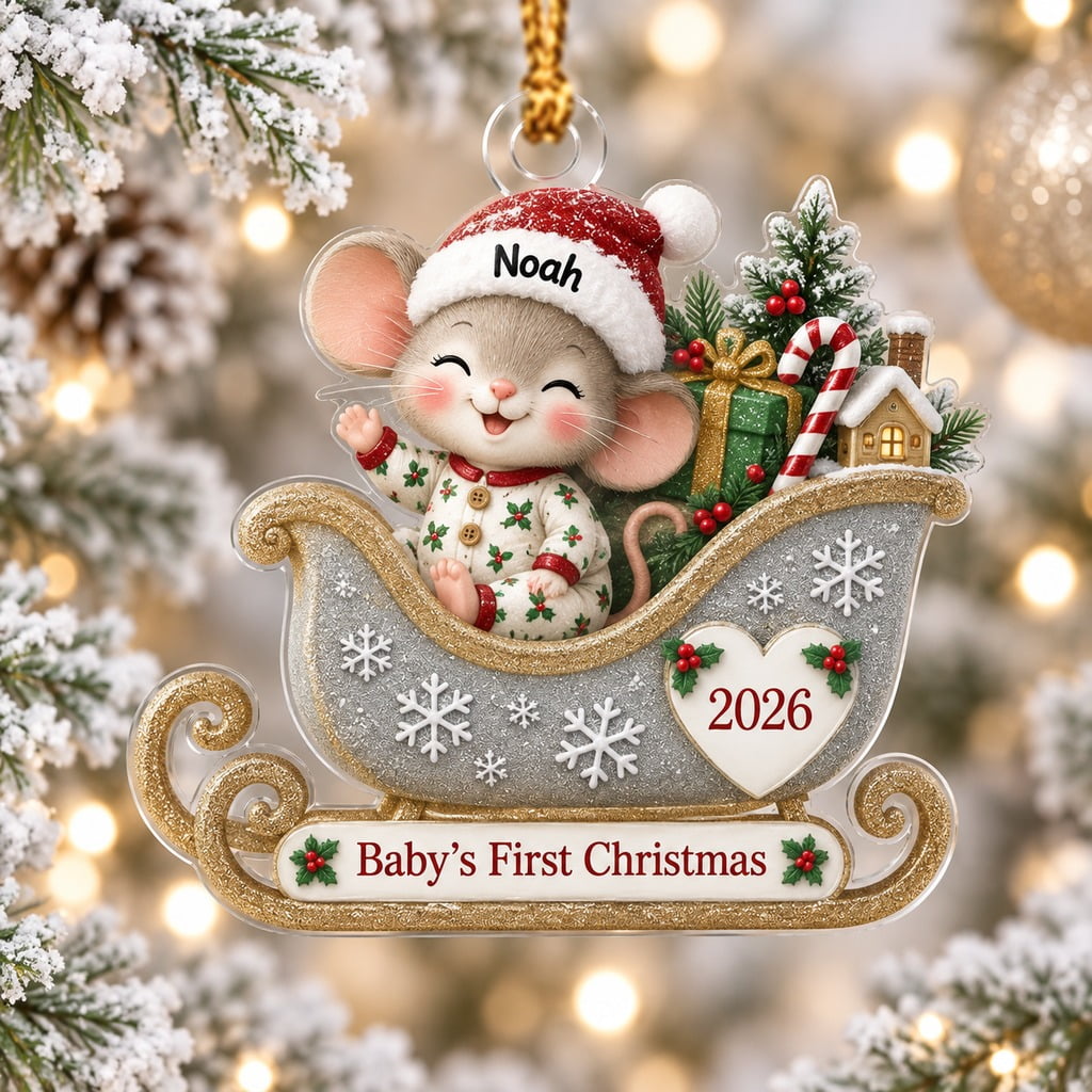 Baby Rifst Personalized Christmas Ornament, Baby's First Christmas Mouse Sleigh ...