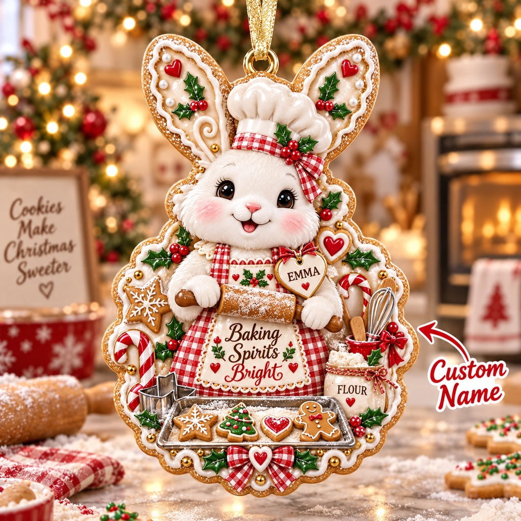 Personalized Christmas Ornament Bunny Baker Baking Spirits Bright ...