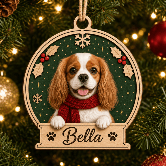 Personalized Christmas Ornament Cavalier King Charles Spaniel Wood Tree Hanging for Dog Lovers