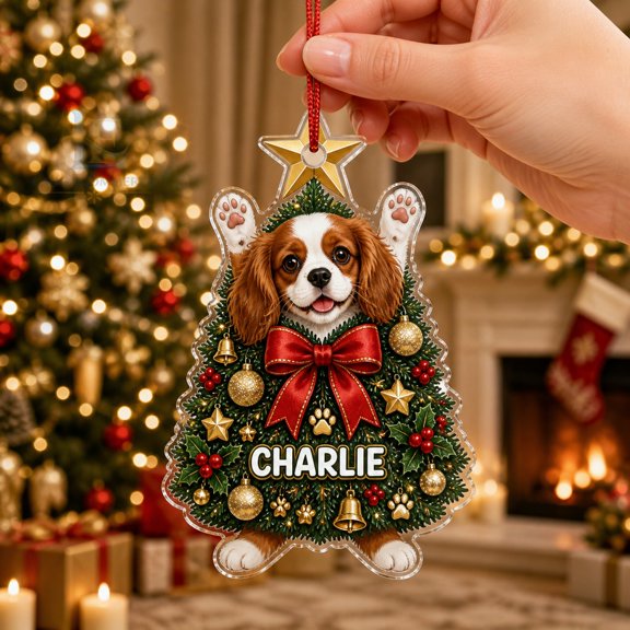 Personalized Christmas Ornament Cavalier Spaniel Dog Acrylic Tree Hanging for Pet Lovers