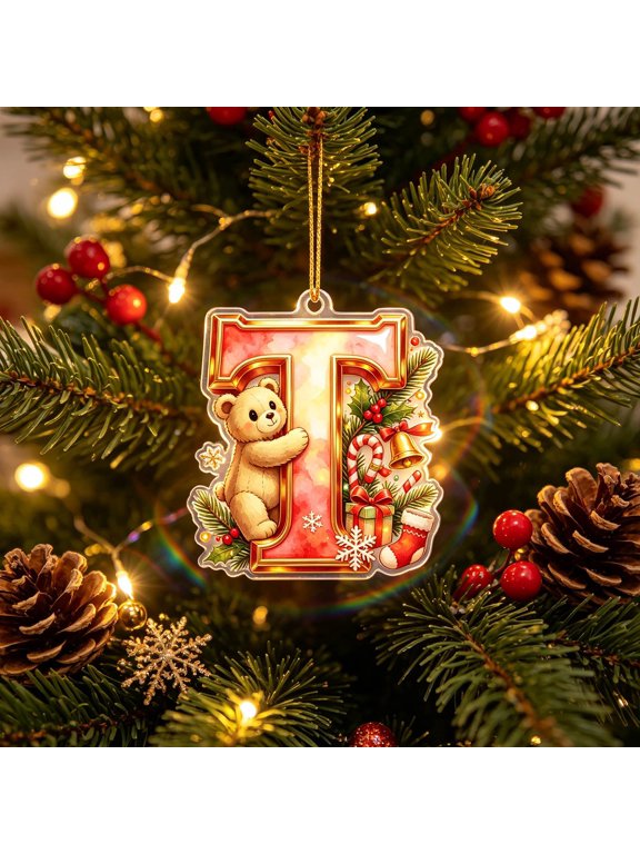 Personalized Christmas Ornament,Christmas Acrylic Letter Ornaments,26‑Piece Alphabet Xmas Hanging Decor,Customizable Tree Ornaments for Indoor Household Seasonal Holiday Party Home Decoration