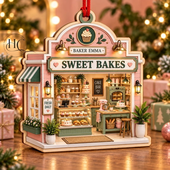 Personalized Christmas Ornament Cute Bakery Storefront Name Keepsake ...