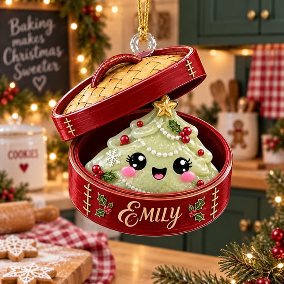 Personalized Christmas Ornament Cute Dumpling Tree in Bamboo Steamer
