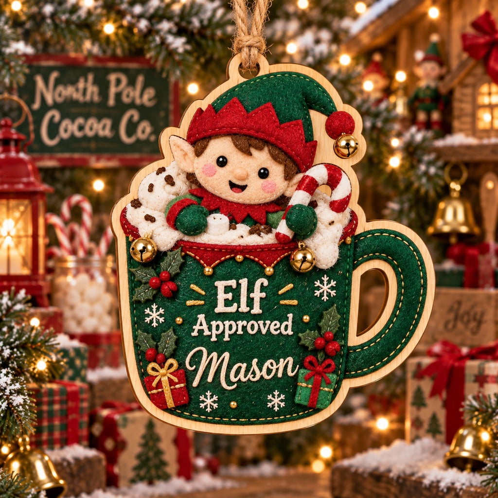 Santa Elf Project Personalized Christmas Ornament Elf Cocoa Mug Tree Hanging Decor ...