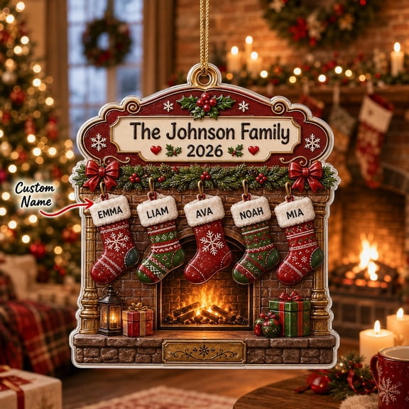 Personalized Christmas Ornament Family Stocking Fireplace 2026