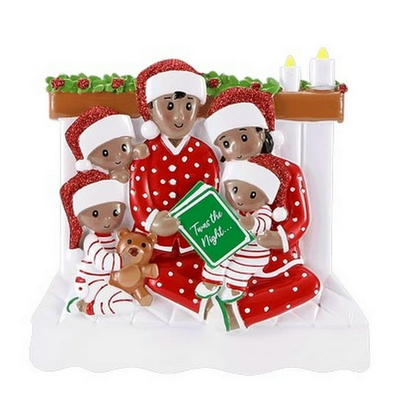 Personalized Christmas Ornament - Family Time/Reading In Bed/Family of 5/Family of Color/African American/Latino