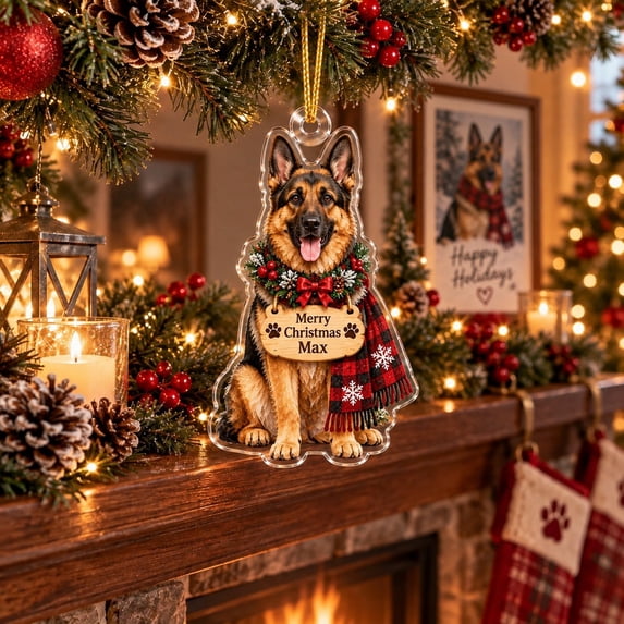 Personalized Christmas Ornament German Shepherd With Plaid Scarf ...