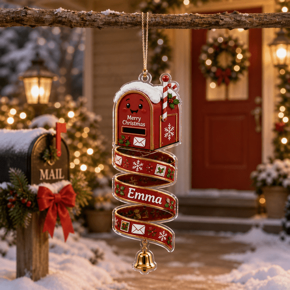 Personalized Christmas Ornament Mailbox Ribbon Keepsake