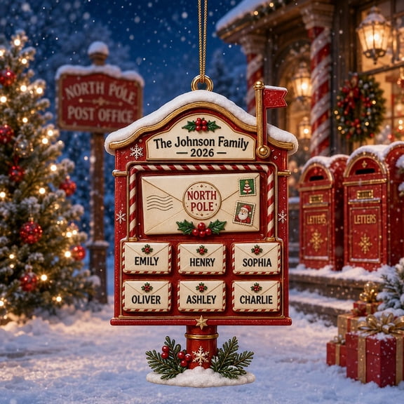 Personalized Christmas Ornament North Pole Family Mailbox Keepsake
