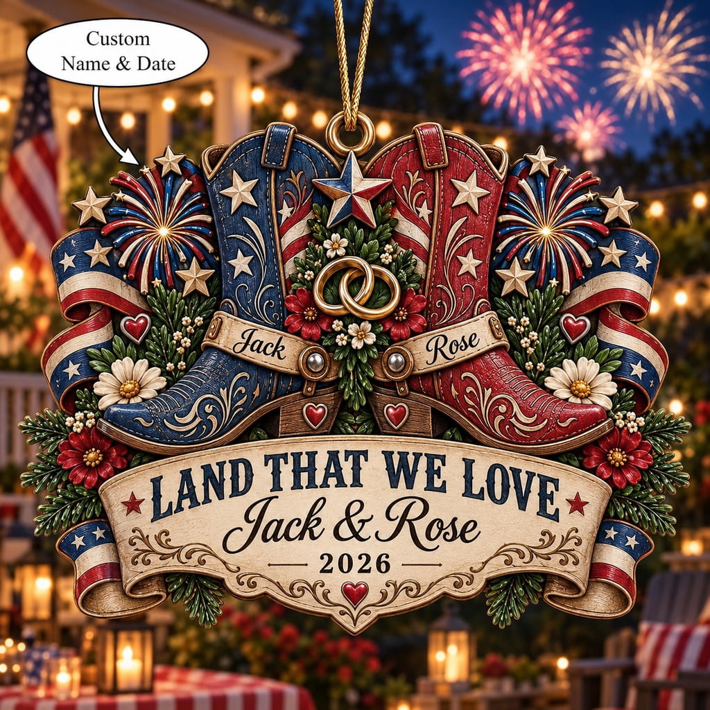 Personalized Christmas Ornament Patriotic Cowboy Boots Couple Keepsake ...