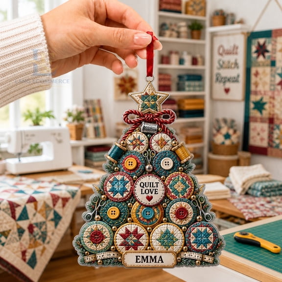 Personalized Christmas Ornament Acrylic Quilting Patchwork Tree Hanging for Quilters