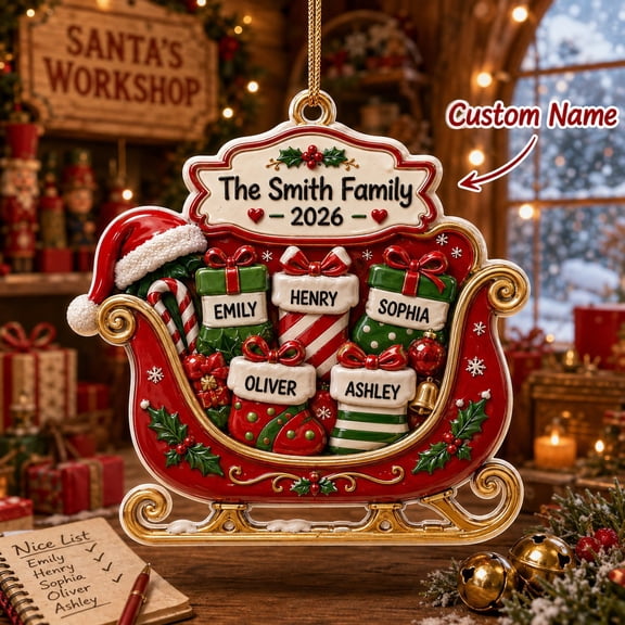 Personalized Christmas Ornament Santa Sleigh Family 2026 Keepsake