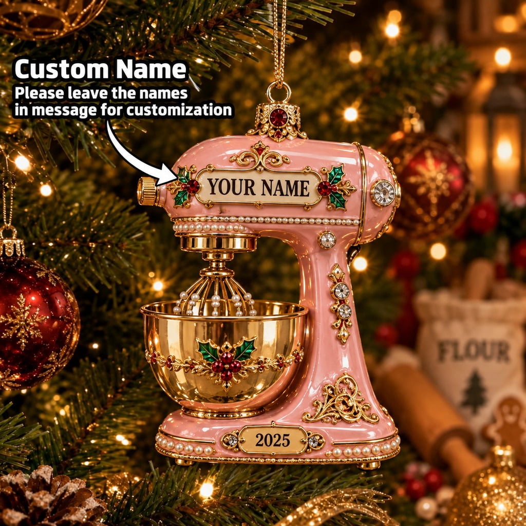 Personalized Christmas Ornament, Vintage Pink Stand Mixer Acrylic Tree ...